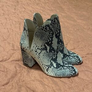 Madden Girl Black and White Snakeskin Ankle Booties